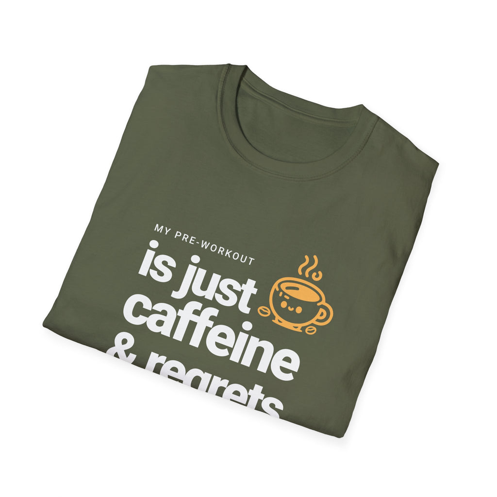 Funny Caffeine and Regrets T-shirt for Fitness Enthusiasts