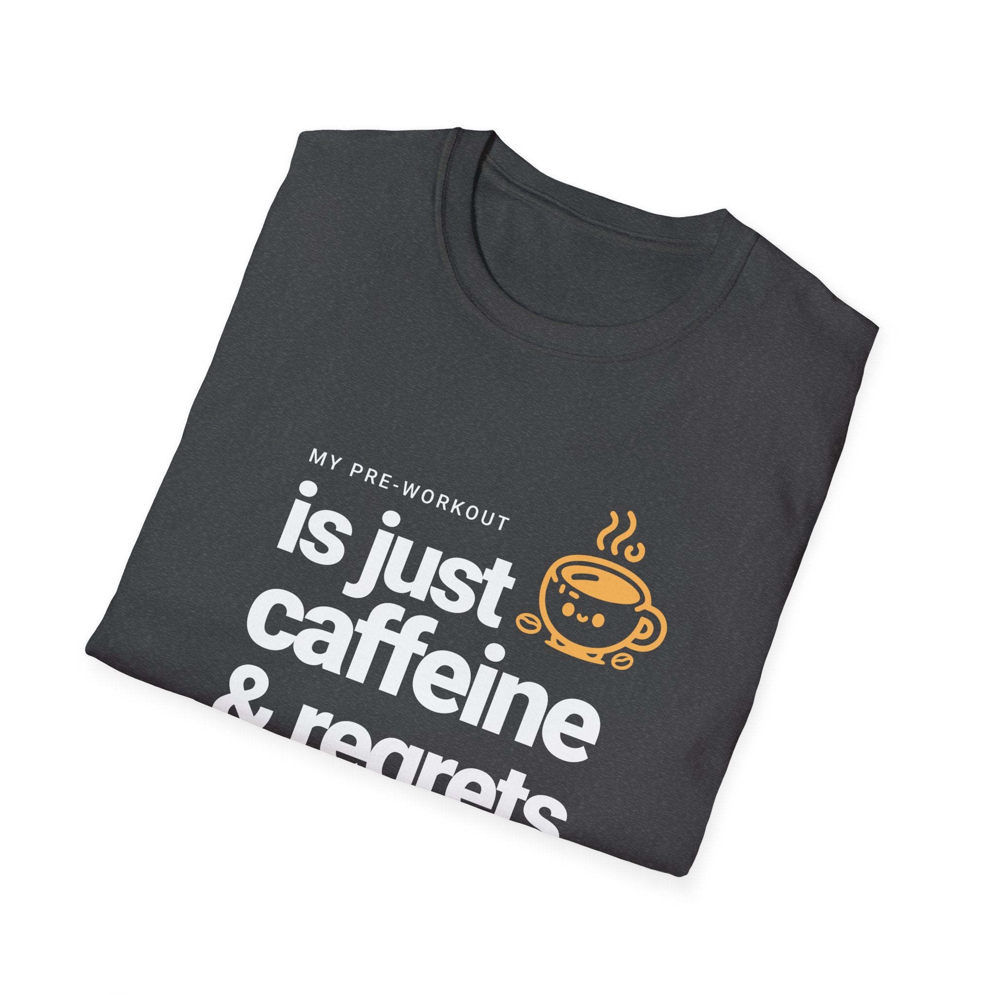 Funny Caffeine and Regrets T-shirt for Fitness Enthusiasts